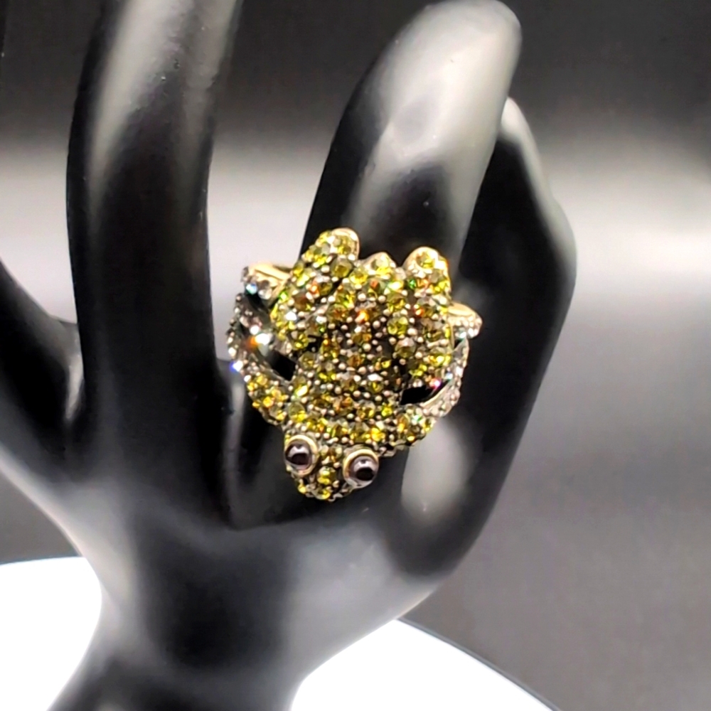Heidi Daus| Green Rhinestone Frog Brass Toned Ring